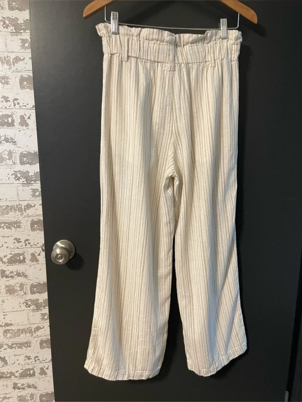 Banana Republic Petite Linen Blend Wide Leg Pants Striped Pockets Size 2P